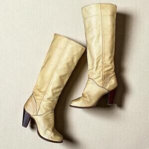 Vintage 70s Zodiac Leather Knee High Boots | Bohemian USA Stacked Heel | 6.5